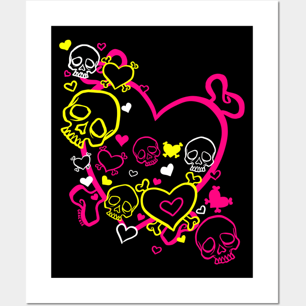 Heart Skull Swirl (Light Version) Wall Art by Jan Grackle